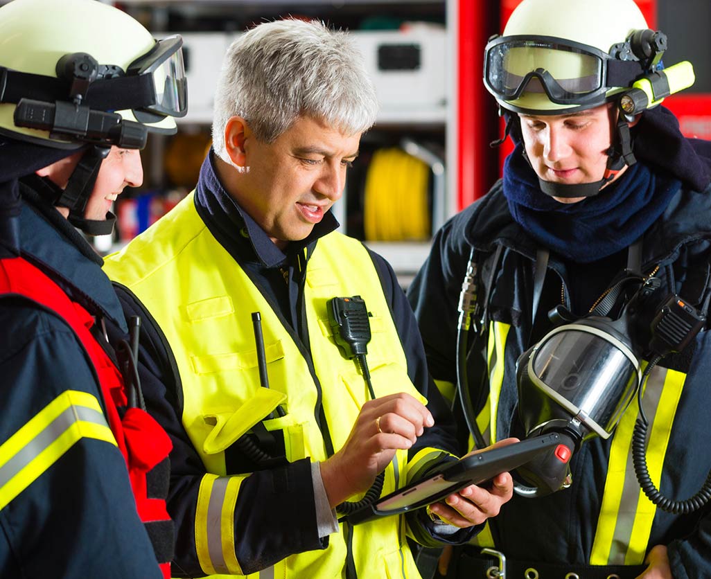 A Fire Chief showing a digital inspection for fire prevention