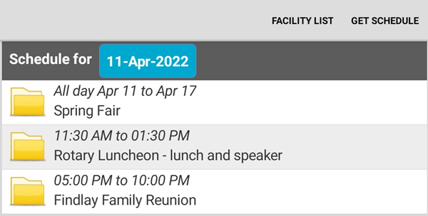 Facility rental schedule