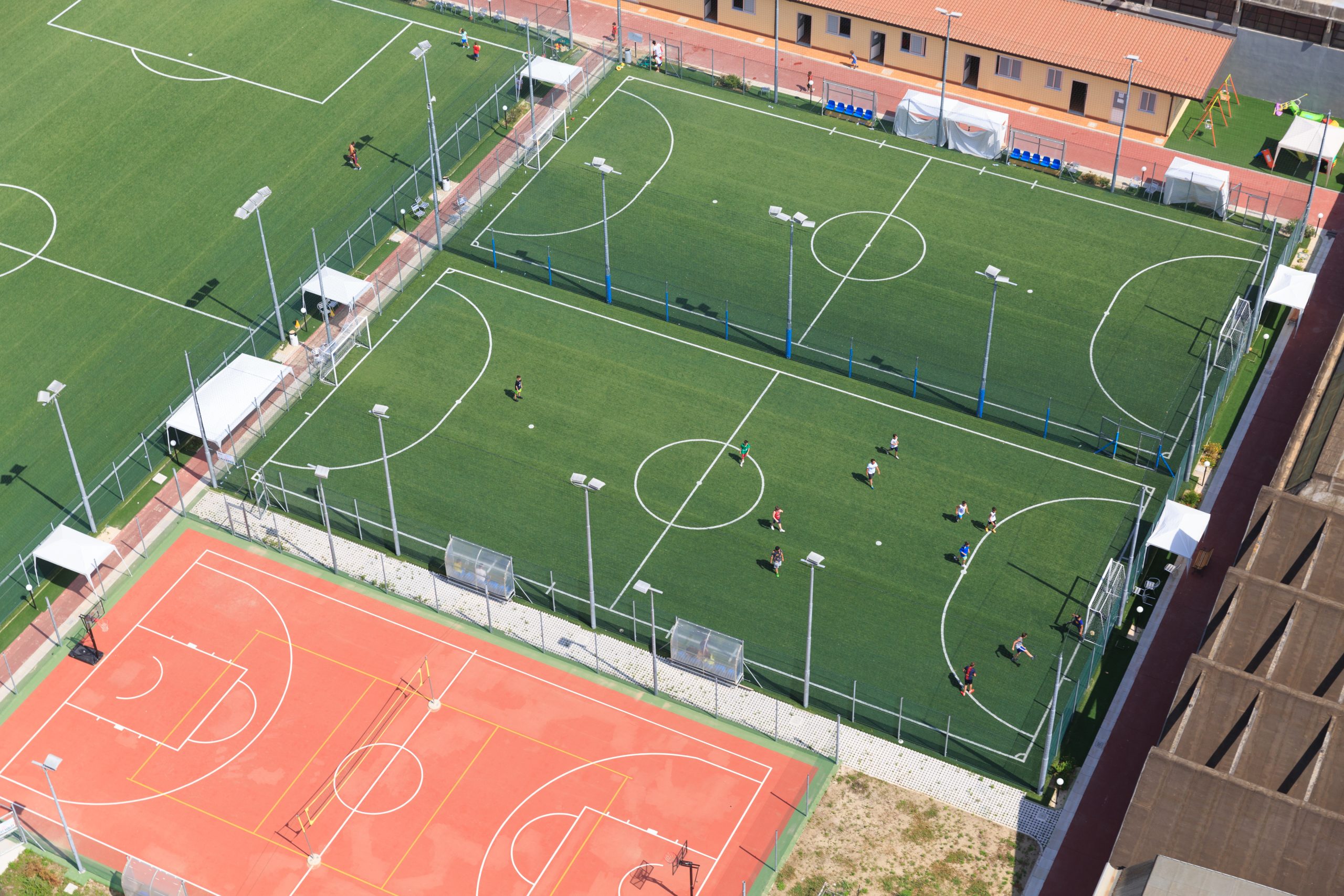 A birdseye view of a well-maintained sportfield