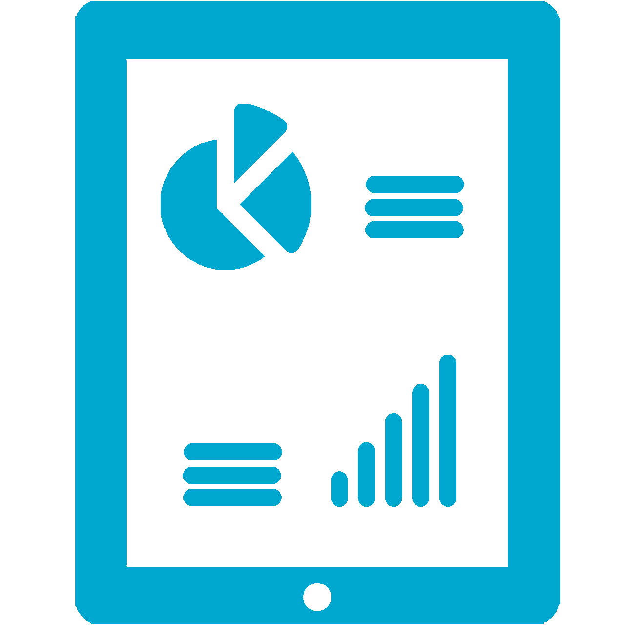 A tablet showing data analysis and reporting software