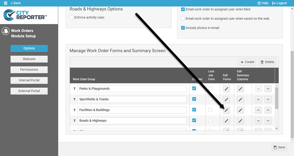 Mandatory options for work orders