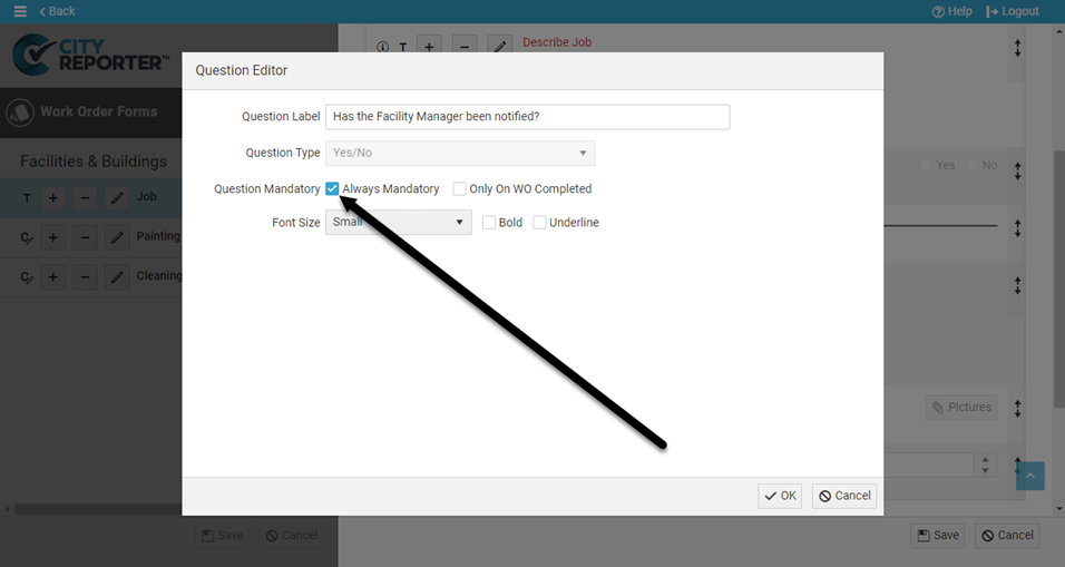 Mandatory options for work orders