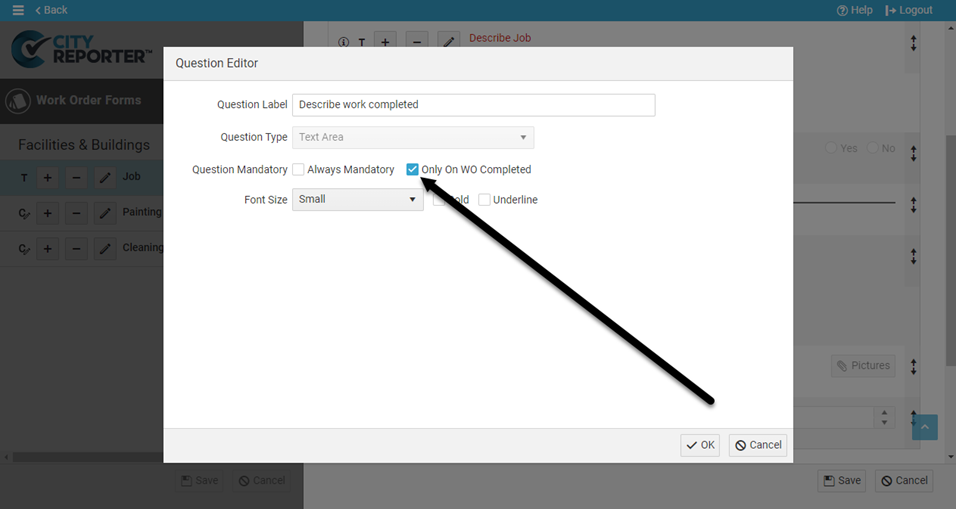 Mandatory options for work orders